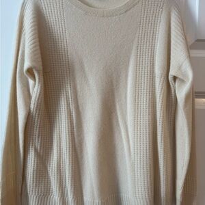 White + Warren Cream Crew Neck Sweater with Ribbed Texture